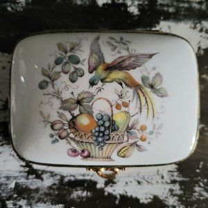 Vintage Limoges France Porcelain Trinket Box / Jewelry Box Birds and Fruit